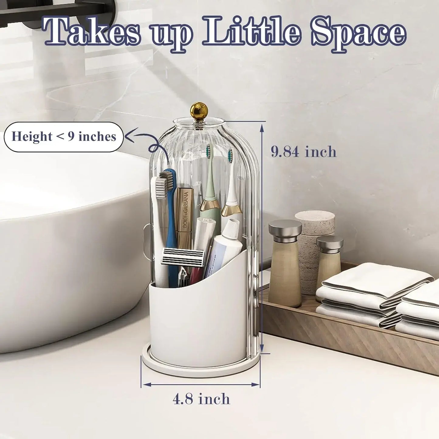 Toothbrush Holders with Sliding Lid, Rotating 3 Slots Bathroom Organizer Countertop, Tooth Brush Toothpaste Holder Bathroom Counter Stand Sink Organizer Caddy for Vanity Makeup Brushes Organizer(Grey/White)