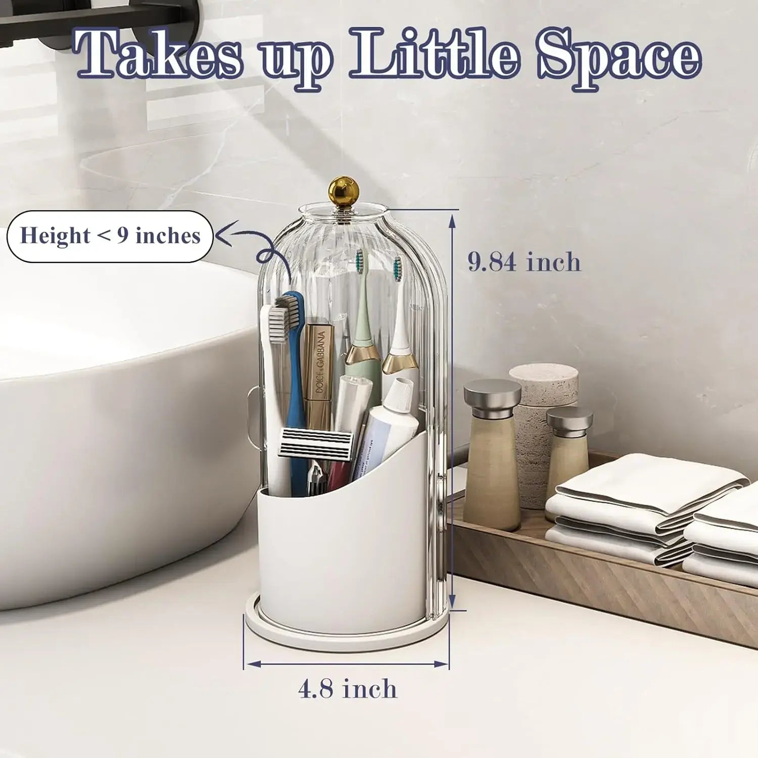 Toothbrush Holders with Sliding Lid, Rotating 3 Slots Bathroom Organizer Countertop, Tooth Brush Toothpaste Holder Bathroom Counter Stand Sink Organizer Caddy for Vanity Makeup Brushes Organizer(Grey/White)
