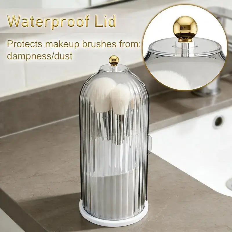 Toothbrush Holders with Sliding Lid, Rotating 3 Slots Bathroom Organizer Countertop, Tooth Brush Toothpaste Holder Bathroom Counter Stand Sink Organizer Caddy for Vanity Makeup Brushes Organizer(Grey/White)