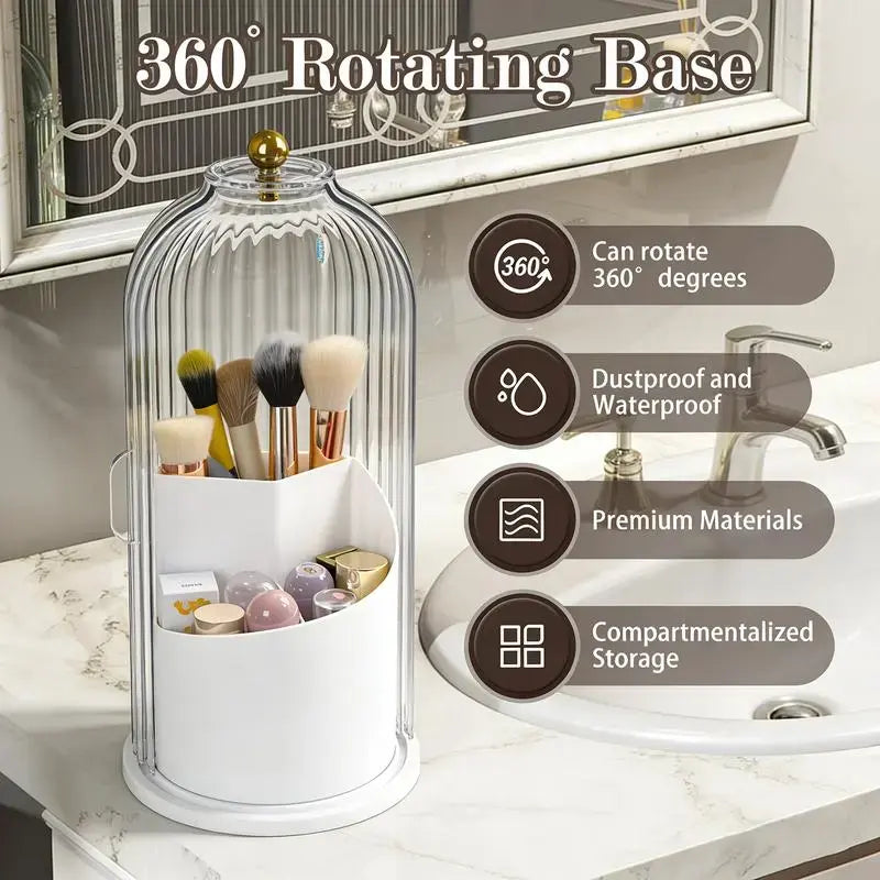 Toothbrush Holders with Sliding Lid, Rotating 3 Slots Bathroom Organizer Countertop, Tooth Brush Toothpaste Holder Bathroom Counter Stand Sink Organizer Caddy for Vanity Makeup Brushes Organizer(Grey/White)