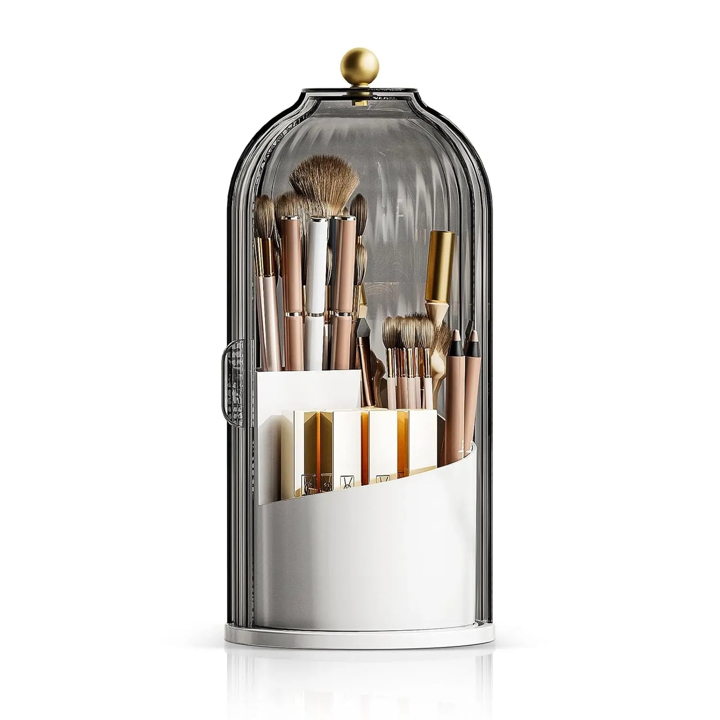 Toothbrush Holders with Sliding Lid, Rotating 3 Slots Bathroom Organizer Countertop, Tooth Brush Toothpaste Holder Bathroom Counter Stand Sink Organizer Caddy for Vanity Makeup Brushes Organizer(Grey/White)