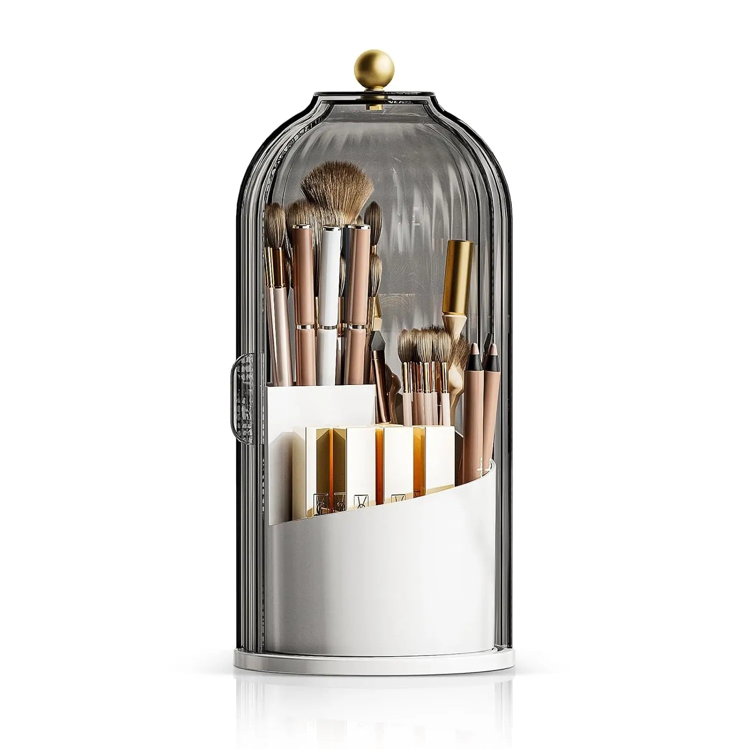 Toothbrush Holders with Sliding Lid, Rotating 3 Slots Bathroom Organizer Countertop, Tooth Brush Toothpaste Holder Bathroom Counter Stand Sink Organizer Caddy for Vanity Makeup Brushes Organizer(Grey/White)